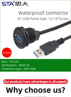 IP67 Waterproof Threaded Type EP Panel Board Female to Male Front Mounted USB 2.0/3.0 Socket Adapter Circular Aviation Connector