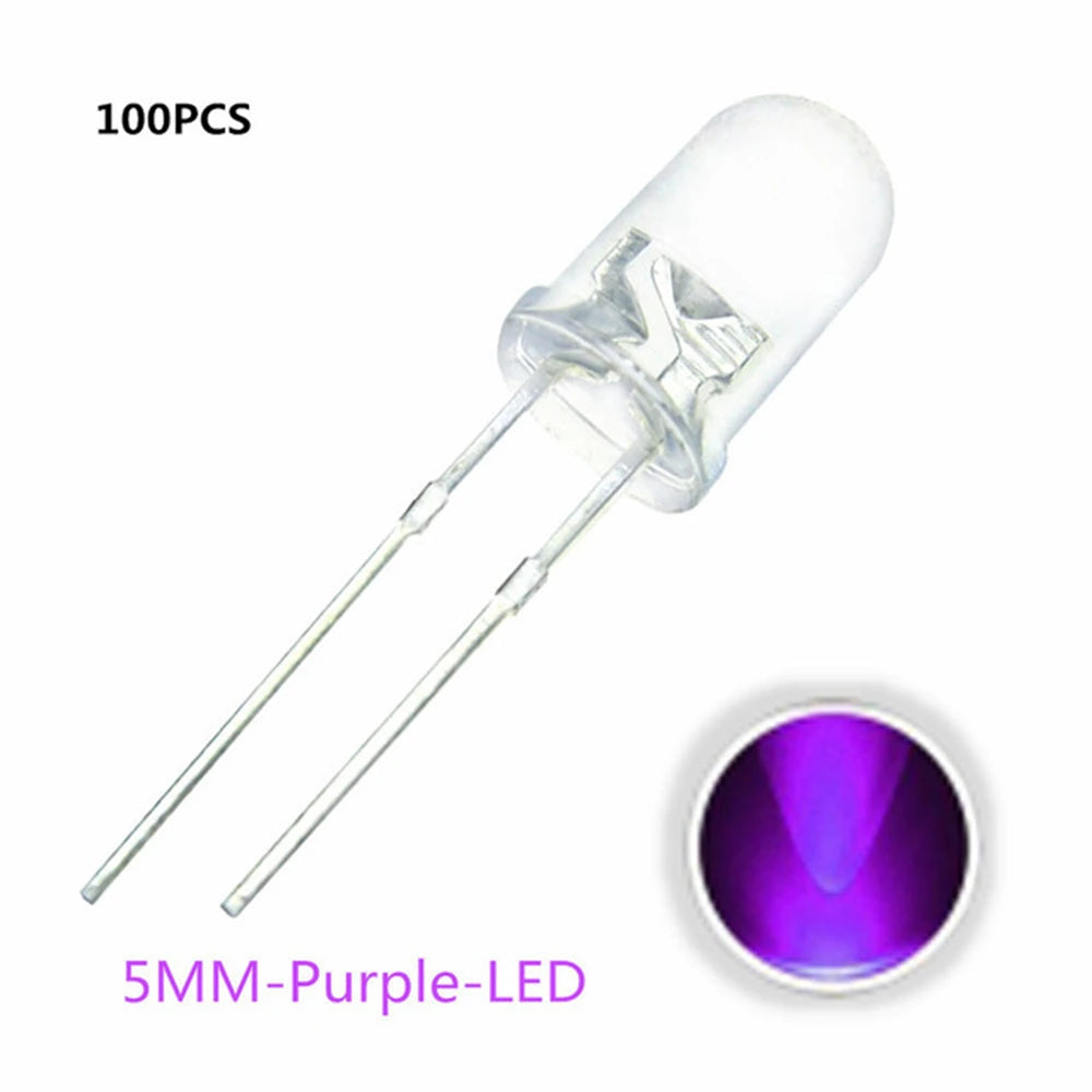 100pcs 5mm LED Diode 5 mm Assorted Kit White Green Red Blue Yellow Orange Pink Purple Warm white DIY Light Emitting Diode