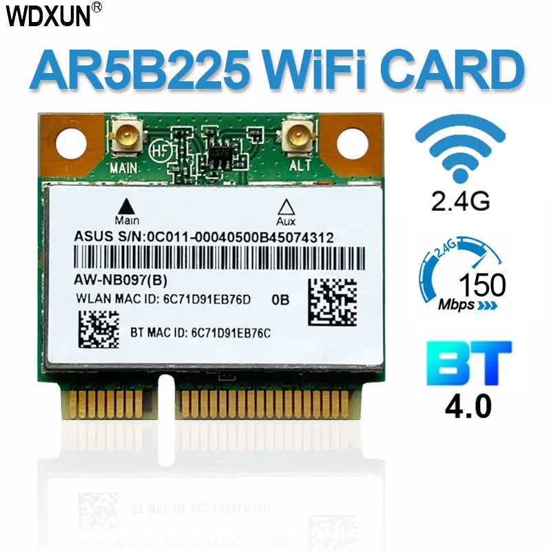 Wireless Card For ATHEROS AR5B225 300Mbp MINI PCI-E Card WiFi + For Bluetooth 4.0 5B225