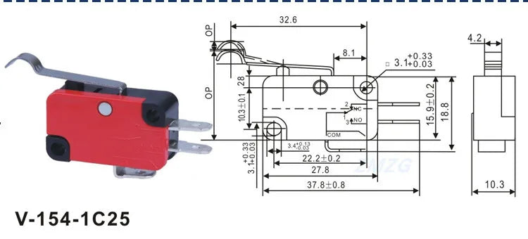 1/5PCS SPDT Momentary Travel Limit Micro Switch 16A 250VAC 1NO1NC 3pin Lever Roller V-151 V-152 V-153 V-154 V-155 Microswitch