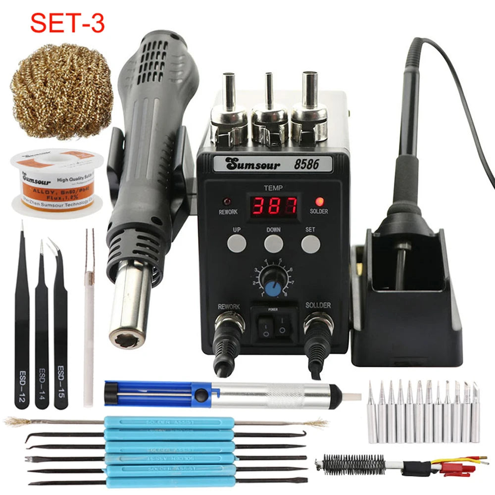 2 in 1 Soldering Station 8586  Digital Display SMD Rework Hot Air Gun Solder Iron 220V ESD Welding Desoldering Repair Tools