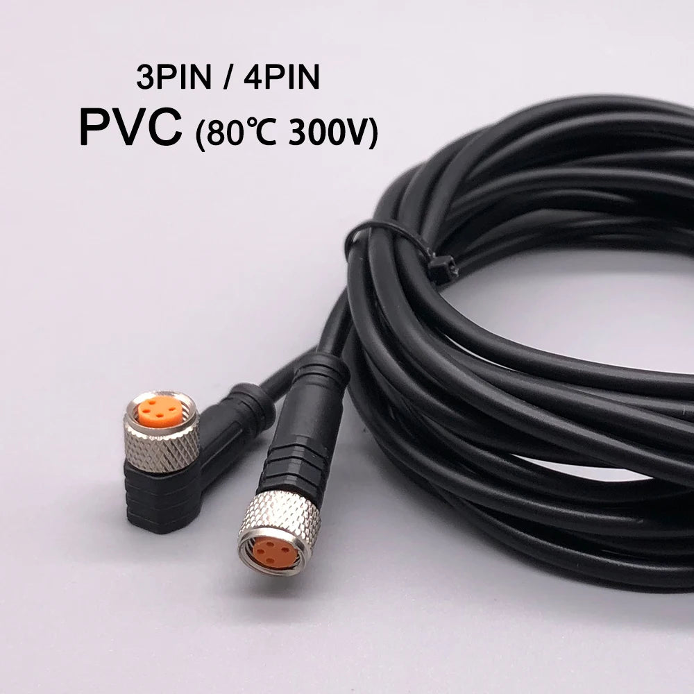 Cloweit M8 3 4 Pins PVC LED IP67 Sensor Cable Connector Type A Socket Plug 2m Waterproof Male&Female Straight Angle Flange