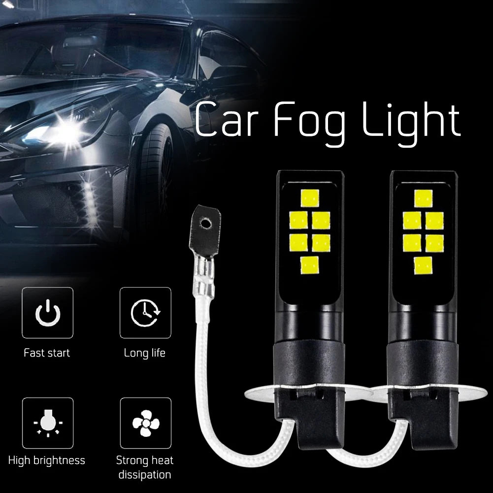 2pcs H3 LED Fog Light Bulb DC 12V 3030 SMD Car Fog Light Super Bright DRL Driving Lamp Built-in 5 Color Optional Headlight Bulb