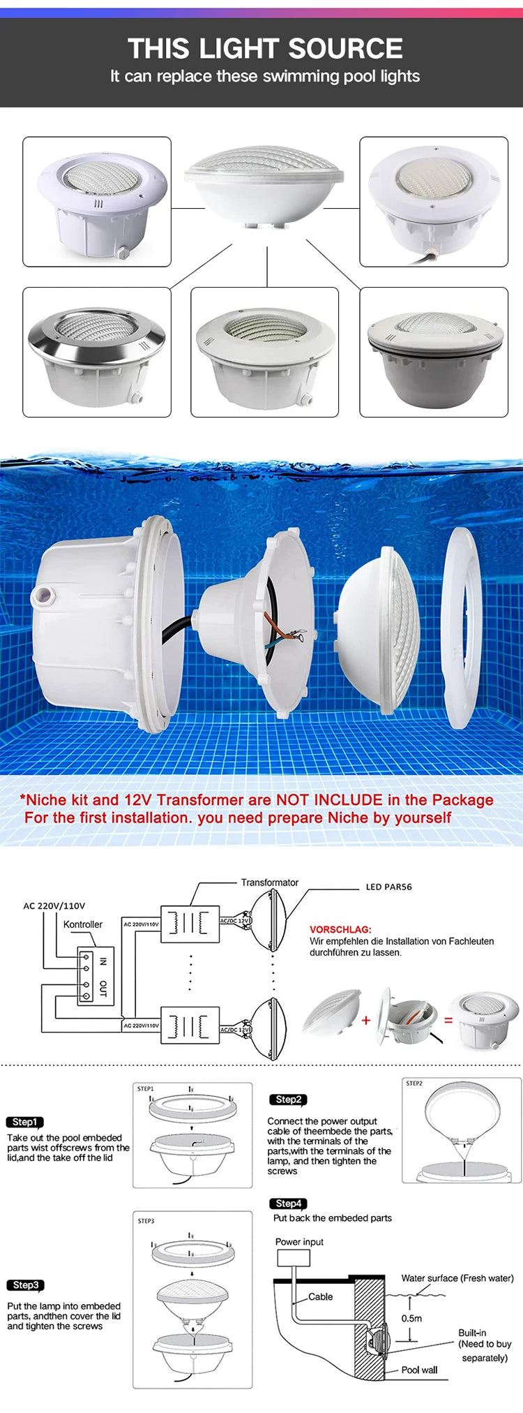18W 25W 35W LED Underwater Light Par56 Swimming Pool Light LED IP68 12V SMD5730 Underwater Lamp RGB Warm Cold White LED Piscina