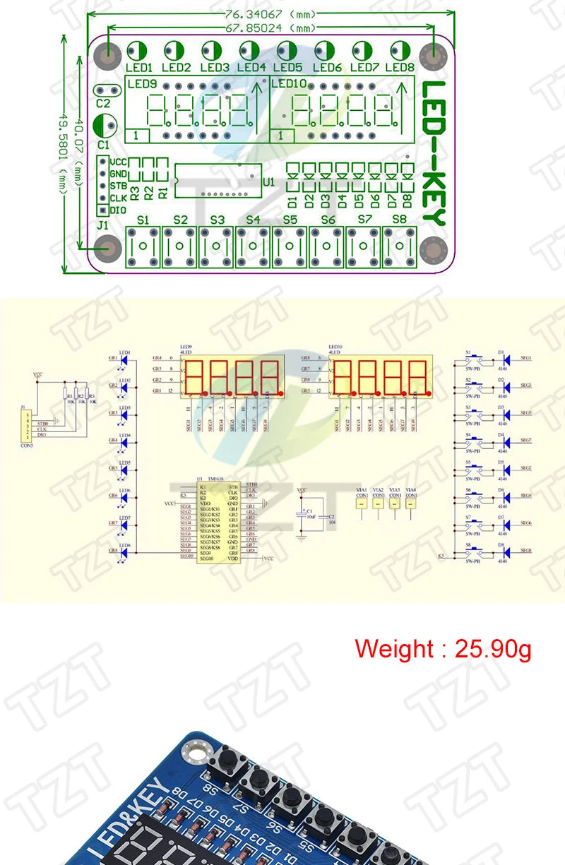 TM1637 4 Bits / TM1638 / 74HC595 8 bit Digital LED Display Module 7 Segment 0.36Inch Clock RED Anode Tube Four Serial Driver