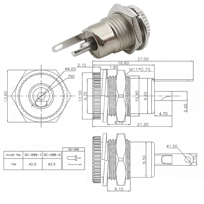 10Pcs DC Power Jack Connectors 5.5 x 2.1mm DC Plug Male Female Socket Soldering Type Nut Panel Mount DC Power Adapter Connector