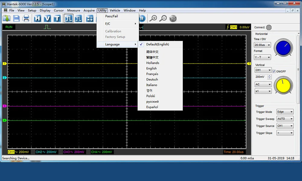 Hantek 6074BE 6074BC 6074BD 6254BD 6254BE HT201 Digital Storage Oscilloscopes PC USB Portable 4 Channels 70MHz Bandwidths WIN10