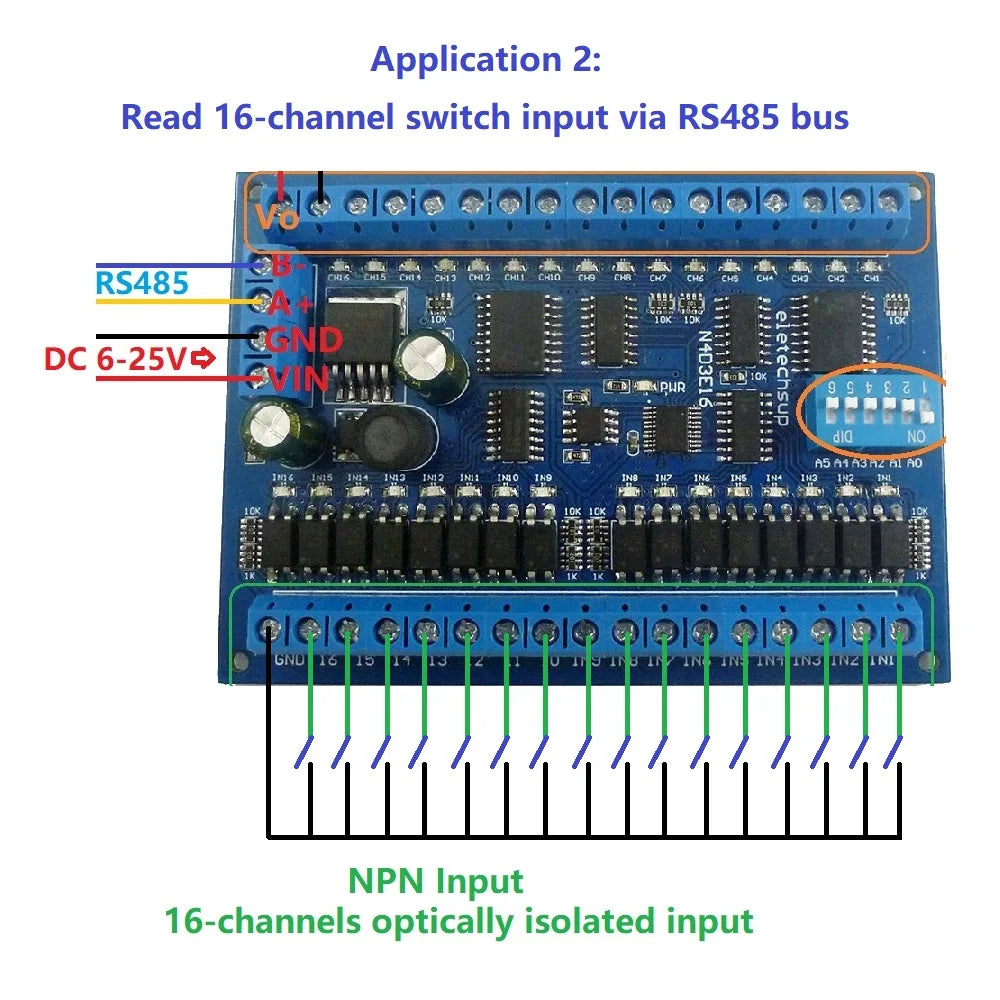 DC 12V 24V 16 Input 16 Output RS485 Remote Control Switch PLC IO expansion Board 03 06 16 Modbus RTU Module