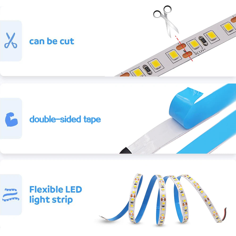 5M LED Strip Light DC 12V 24V 2835 Flexible Ribbon Diode Light 60/120/240/480 LED Stripe Warm Natural Cold White Luces Led Tape