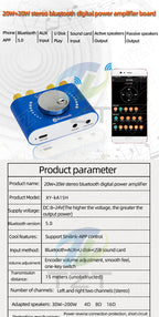 Bluetooth 5.0 10W/15W/20W Stereo Power Amplifier Board Mobile Control APP 12V/24V High Power Digital Amplifier Module DC8-24V