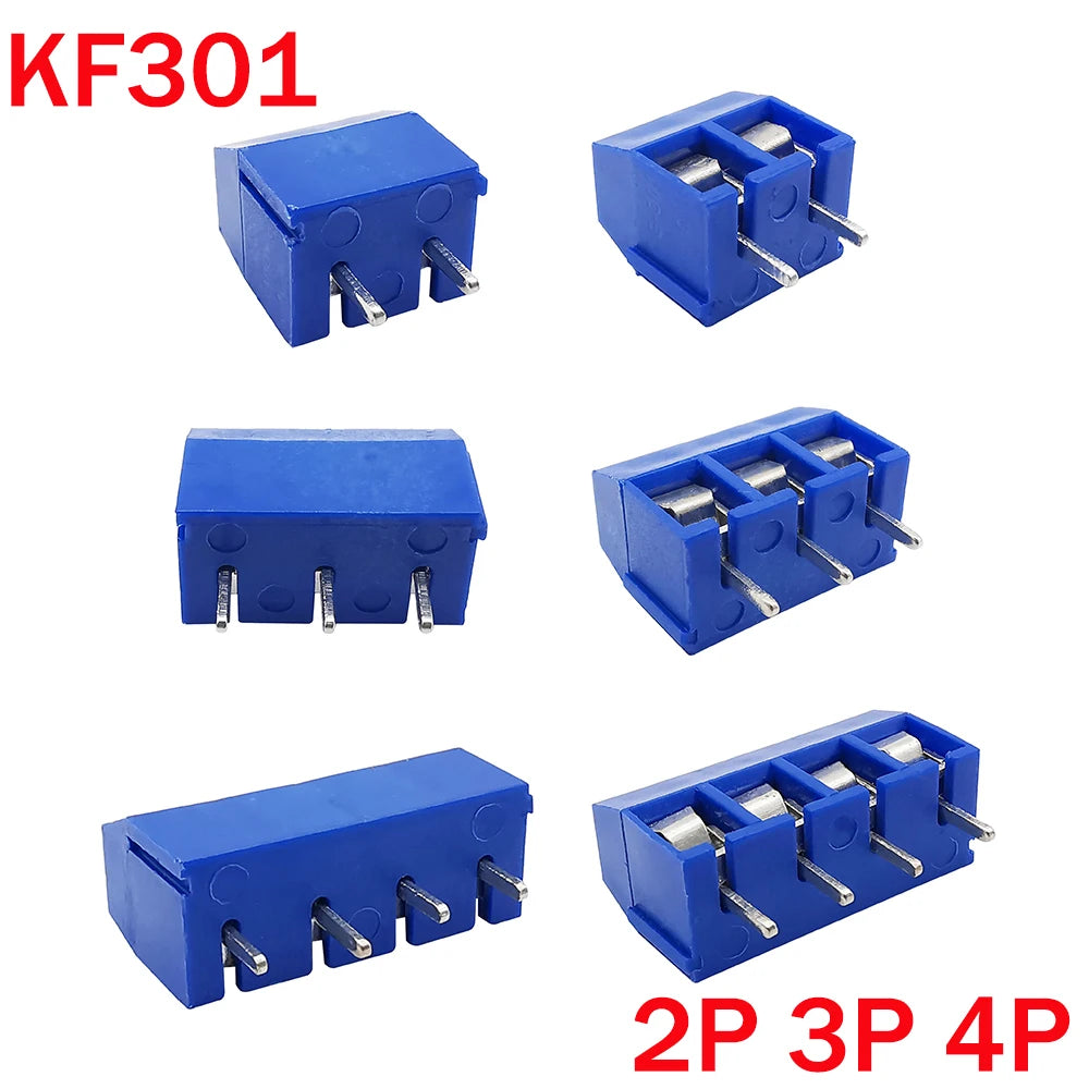 5-50Pcs KF301-2P KF301-3P 5mm PCB Screw Terminal Block KF301 2 Pin 3 Pin Wire Connector Straight Needle Blue