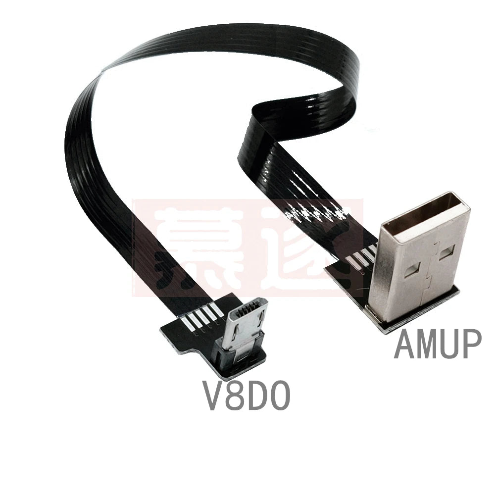 FPC Super Flat flexible Up & Down & Left & Right Angled 90 Degree USB Micro USB Male to USB male FPV Data Charge connector Cable