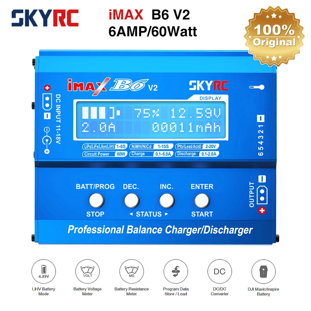SKYRC Lipo Charger IMAX B6 EVO B6 V2 B6 Mini B6AC V2 Balance Battery Charger Discharger with Adapter Temperature Sensor 6A 1-6S