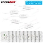 10Pcs 5W 5% Cement Wirewound Resistors 0.1 0.22 0.33 0.47 0.5 10 50 100 330 1K 10K Ohms 5Watt Fixed Wire Wound Ceramic 5 W Watt