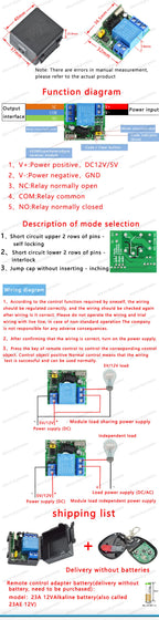 433Mhz RF Remote Control Wireless Switch DC 5V 12V 1CH 2 Way Relay Receiver and 2CH Transmitter For Door Electromagnetic Lock