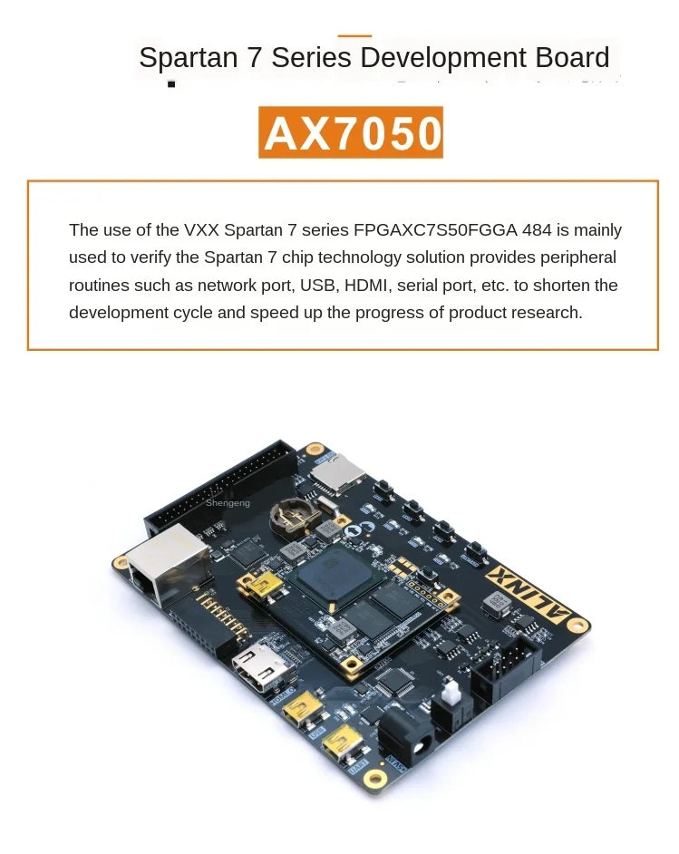 Alinx XILINX FPGA Black Gold Development Board Spartan-7 VIVADO AX7050 XC7S50FGG484 Companion video tutorial