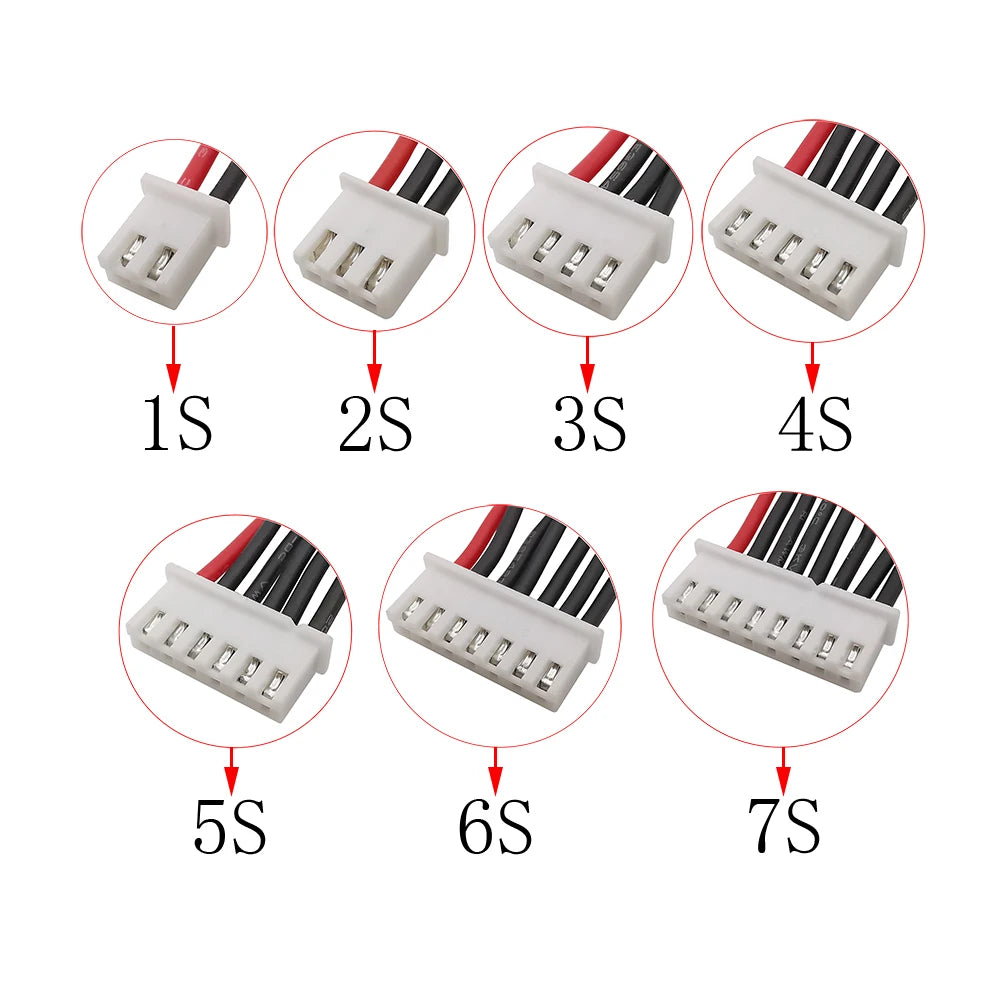5Pcs JST-XH 2.54mm Pitch 1/2/3/4/5/6/7S Balancer Cable 22AWG Silicone RC Lipo Battery Balancer Charger Plug Wire Connector