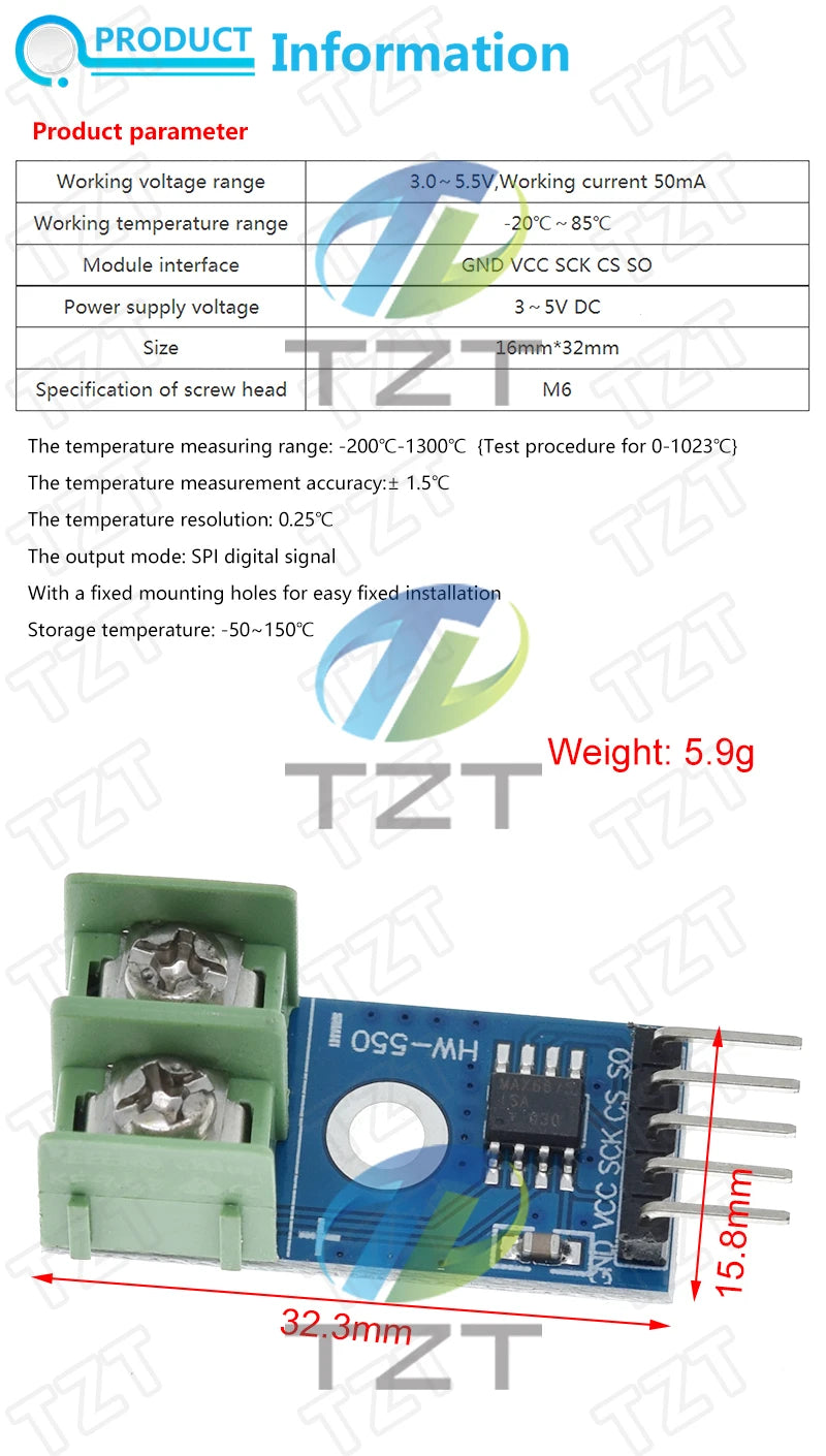 MAX6675 Module + K Type Thermocouple Thermocouple Sensors TZT Temperature Degrees Module for arduino