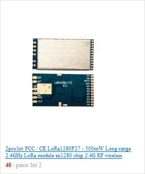 2pcs/lot FCC / CE Certified LoRa1280F27 - 500mW Long Range 2.4G LoRa Module SX1280 Chip 2.4GHz RF Wireless Transceiver