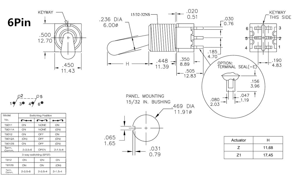 Salecom SH T80-T Z1 Large Long Handle Mini Toggle Switch 12mm Panel Mount 5A/125VAC