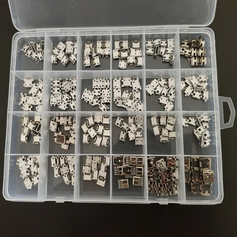 240Pcs 24 Models Micro USB Connector Socket Jack MP3/4/5 Moblie Phone And Mobile Power Ban Assorted Kit SMD DIP Socket Set