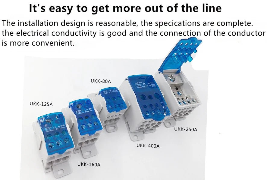 1Pcs UKK80A UKK125A UKK160A UKK250A UKK400A UKK500A Terminal Block 1 in many Out Din Rail distribution Box