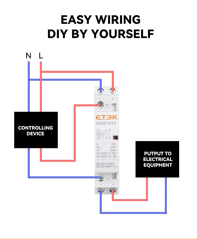ETEK Household Modular  AC Contactor 220v Single Phase 2p 2no 2nc 1no 1nc 25A 20A 16A For Automation EKMF