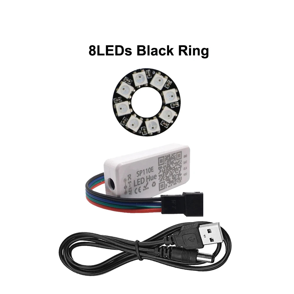WS2812B 8/16/24/35/45LEDs Pixel Ring SP110E Controller USB Kit RGB Ring Individul AddressabIe WS2812 IC BuiIt-in Lights DC5V