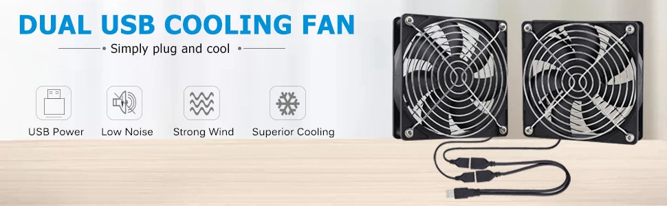 GDSTIME Dual 40mm 50mm 60mm 80mm 92mm 120mm 140mm DC 5V Powered USB Fans with 2 in 1 USB Cable for AV Receiver DVR Cooling