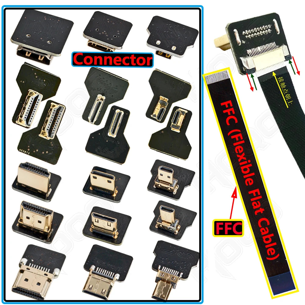 HDMI-compatible FPV Cable Micro/Mini HD-90 Degree Adapter FPC Ribbon Flat Pitch 20pin For TV Projector Multicopter Aerial Photog