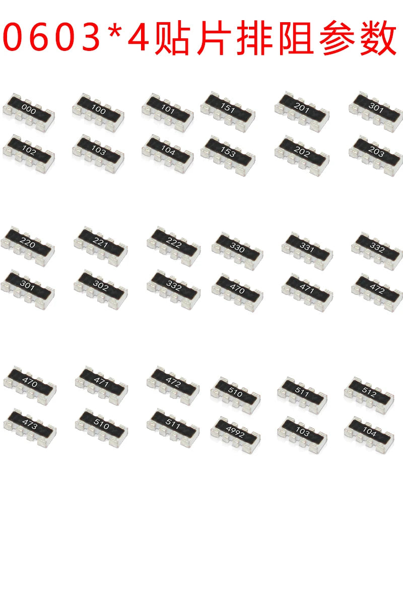 100pcs 0603*4 10R 22R 33R 47R 51R 100R 150R 1K 3.3K 10K  8P4R Network Resistor Array