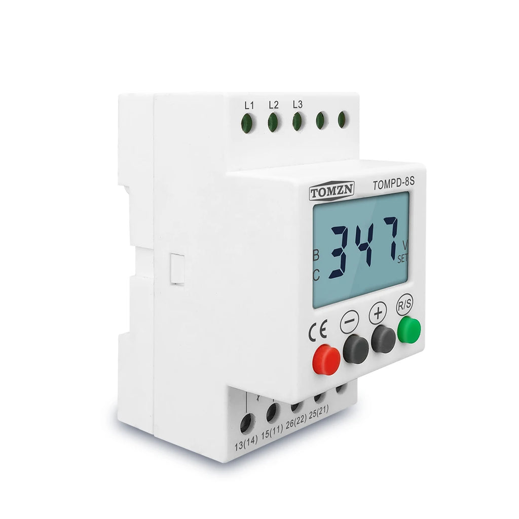 TOMZN 3 Phase Din Rail Adjustable Under Over Voltage Protector Voltage Monitoring Sequence Protection Relay