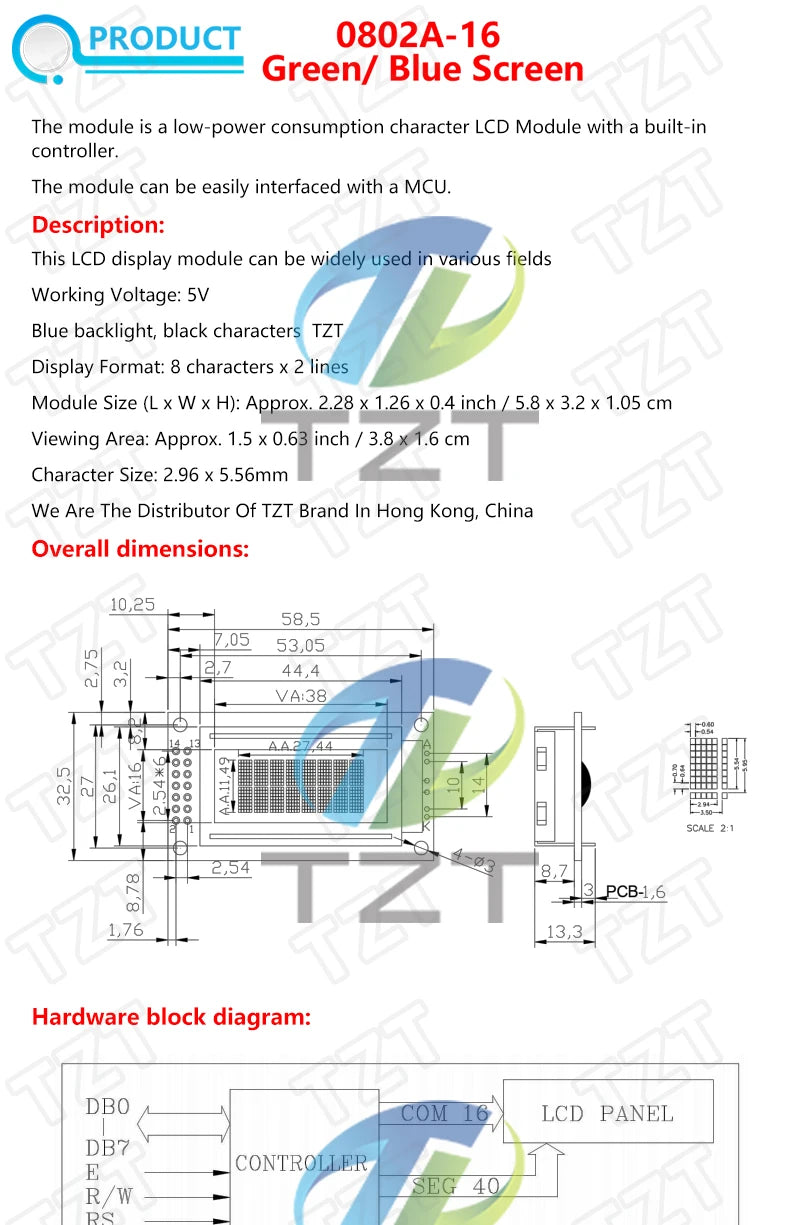 TZT LCD1602 LCD 1602 2004 12864 module Blue Green screen 16x2 20X4 Character LCD Display Module HD44780 Controller