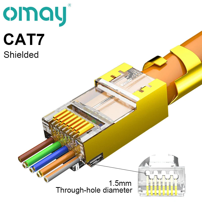 CAT7 Shielded 10Gbps STP RJ45 Modular Plug Connector with Load Bar, 50μ Gold-plated Support 23-26AWG