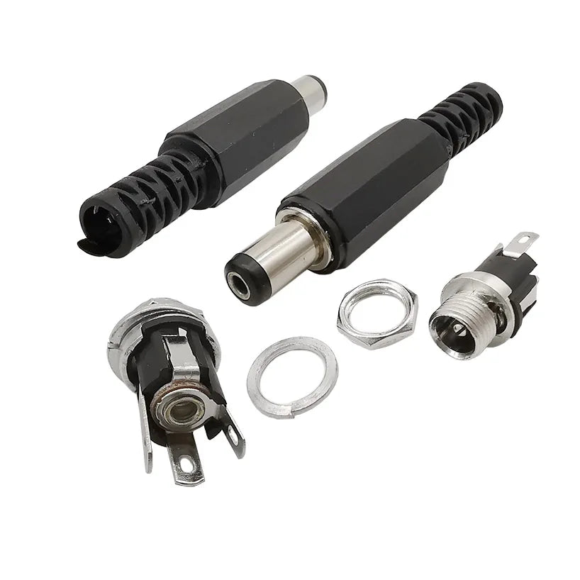 5Pairs 5.5 x 2.1mm DC Power Male Plug + Female Jack Socket Connectors Screw Nut Panel Mount Adapter 5.5*2.1 mm 12V 3A DC022
