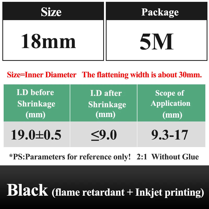 10 METER/LOT BLACK 1/2/3/4/5/6/8/10/10/12/14/16/18/20mm Heat Shrink Tubing Flame Retardant Tube Kit Insulation Tubing Wire Cable