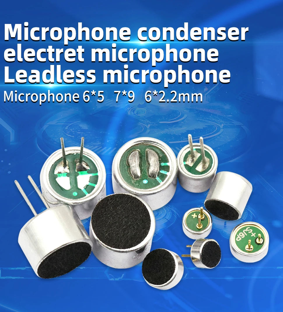 10PCS Condenser pick-up Microphone 9x7mm 9767 9x4.5mm 9745 6x5mm 6050 6x2.2mm 6022 4.5x2.2mm 4522 4x1.5mm 4015 MP3 Accessories