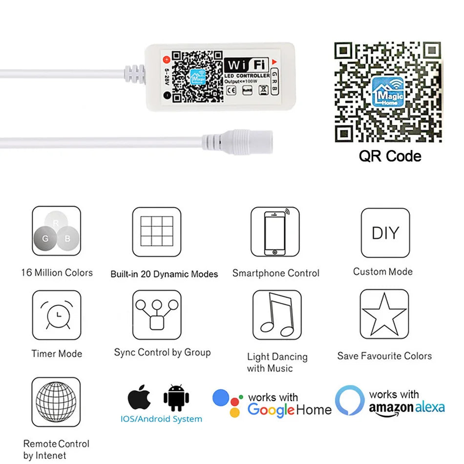 12V 24V LED Strip WIFI RGB RGBW Controller Android IOS APP Bluetooth-compatible Magic Home IR Control For RGB RGBW LED Strip