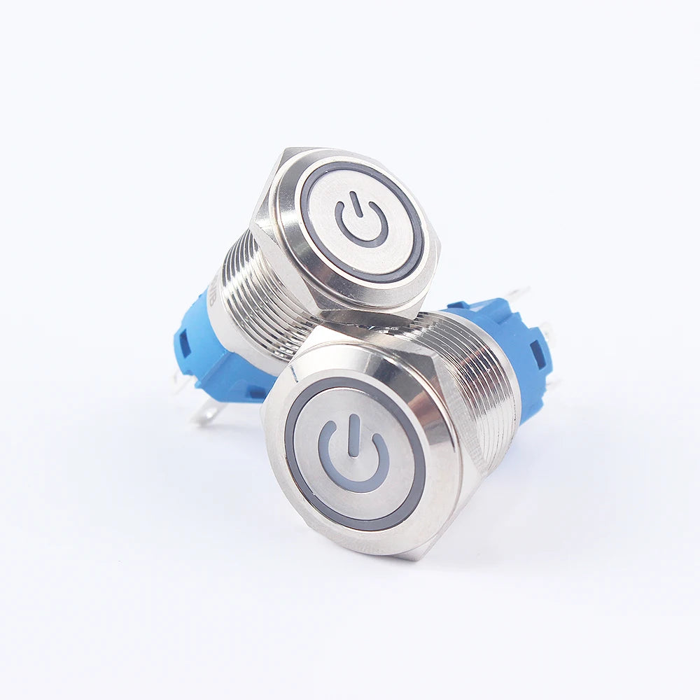 19mm Waterproof Momentary Latching Metal Doorbell Bell Horn Push Button Switch LED Ring Mark Fixation 5V 12V 24V 220 Lock Reset