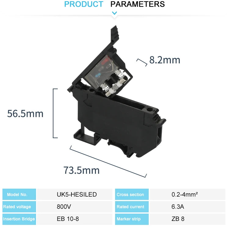 10Pcs UK5-HESI Screw Din Rail Terminal Block Fuse Holder 5*25mm 24V/220V LED With Disconnect Lever Wire Electrical Connector