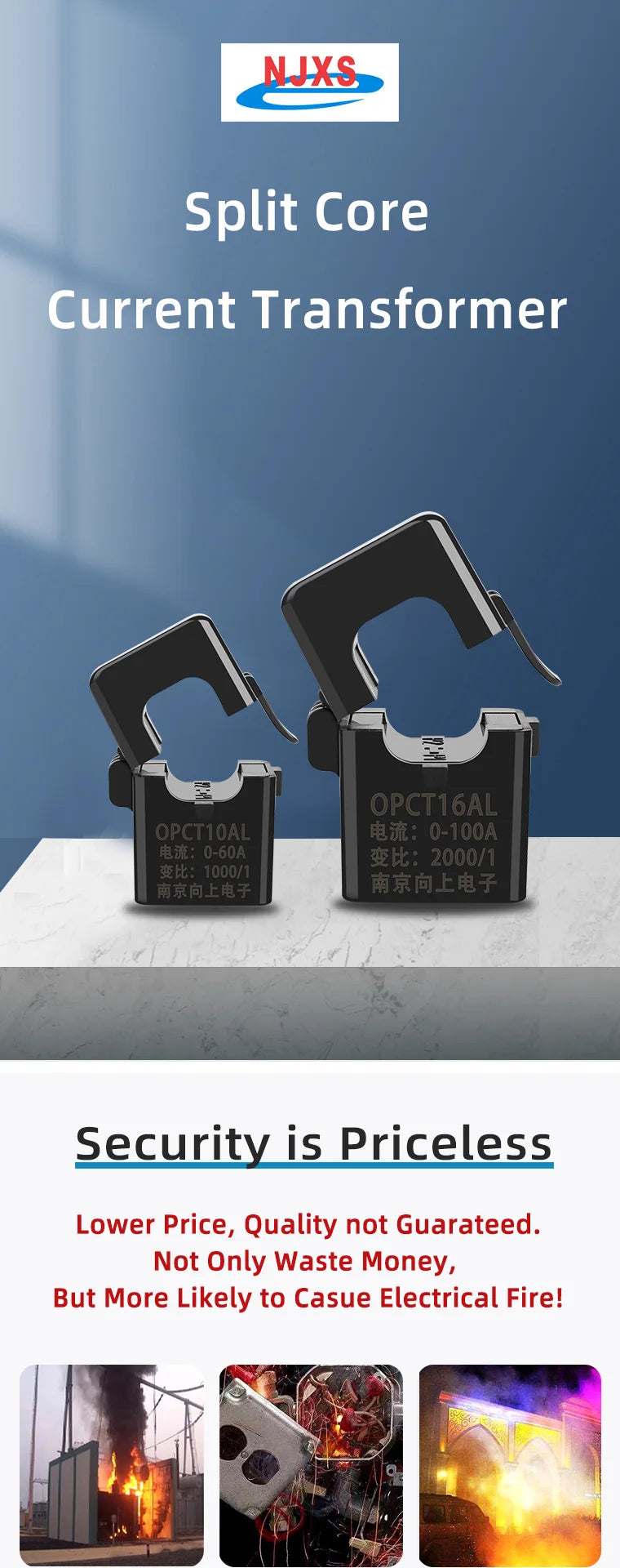 Miniature Split Core Current Transformer OPCT10ATL 5A/100mV 20A/100mV 50A/100mV 1A 5A 10A/1V Ferrite Cores CTs Sensor