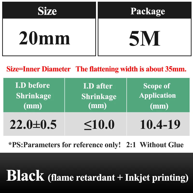 10 METER/LOT BLACK 1/2/3/4/5/6/8/10/10/12/14/16/18/20mm Heat Shrink Tubing Flame Retardant Tube Kit Insulation Tubing Wire Cable