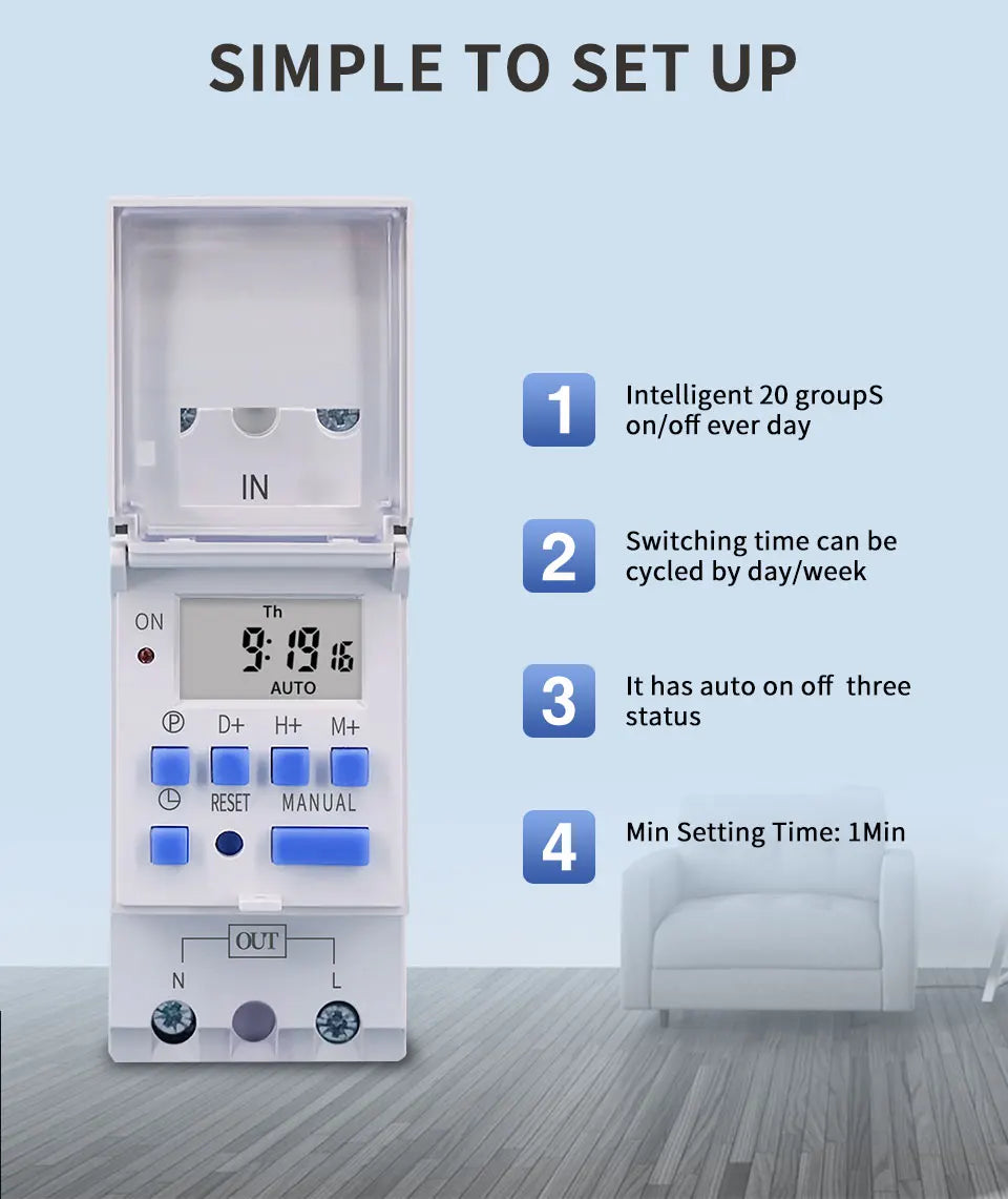 New Type Din Rail 2 Wire Weekly 7 Days Programmable Digital TIME SWITCH Relay Timer Control AC 220V 230V 12V 24V 48V 16A 30A
