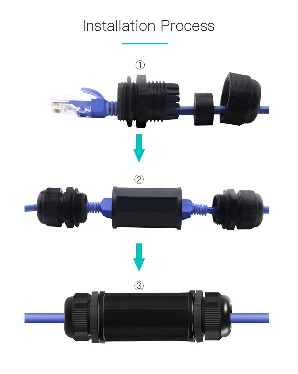 RJ45 Waterproof Connector IP67 Ethernet Network Cable Connector Double Head Adapter Coupler Extension for Cat5 6 7 8P8C