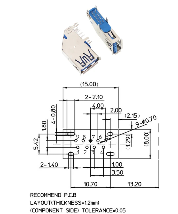 5Pcs USB Connectors 3.0 A Type Female AF Type 90 Degree Side Insertion 180 Degree High Speed Interface MICRO Connector