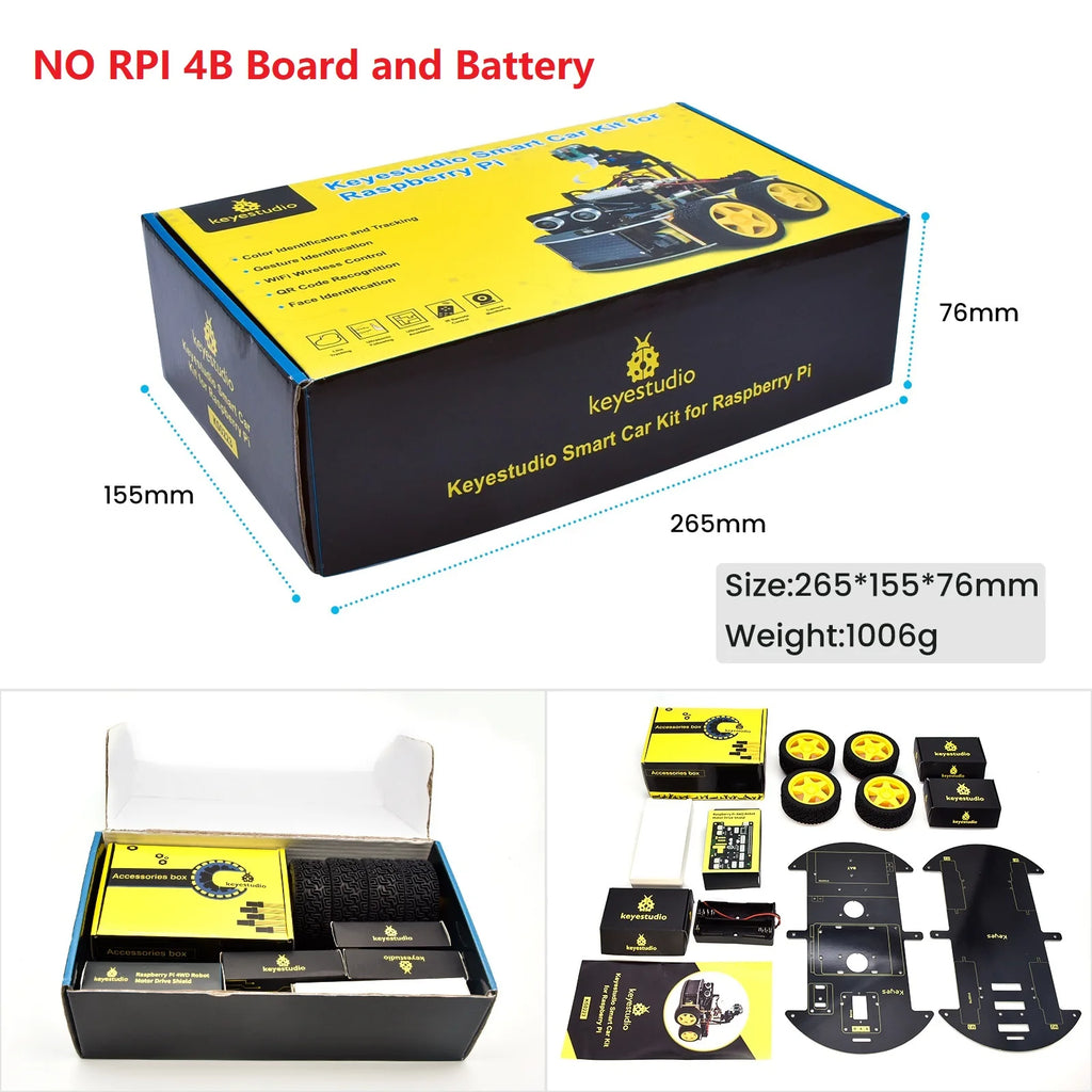 Keyestudio Raspberry Pi 4WD Robot Car Kit  5 Megapixels Camera Module Python Programming DIY Projects Kit For Raspberry Pi 4B