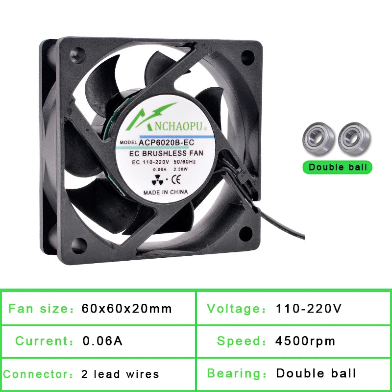 ANCHAOPU EC Brushless Cooling Fan AC 110V 120V 220V 240V Ball Bearing 2 Lines 60mm 70mm 80mm 92mm 120mm 140mm For Cabinets