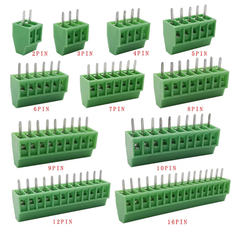 2.54mm/0.1" Pitch PCB Screw Terminal Block Connector 2P 3P 4P 5P 6P 7P 8P 9P 10P 12P 16Pin Terminals 150V 6A for 26-18AWG Cable