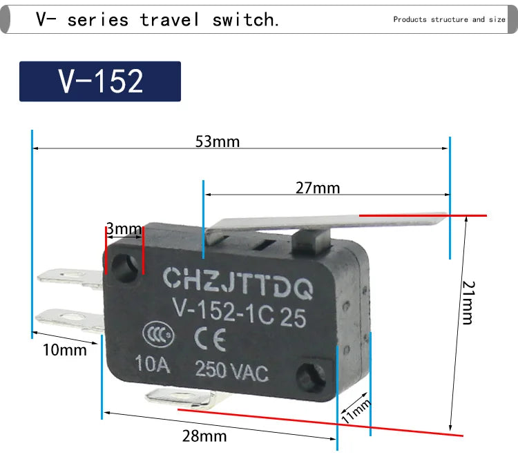 1PCS Micro Limit Switch CHZJTTDQ V-15.V-151.V-152.V-153.V-154.V-155.V-156.-1C 25 Travel Switch Limit Switch Silver Contact