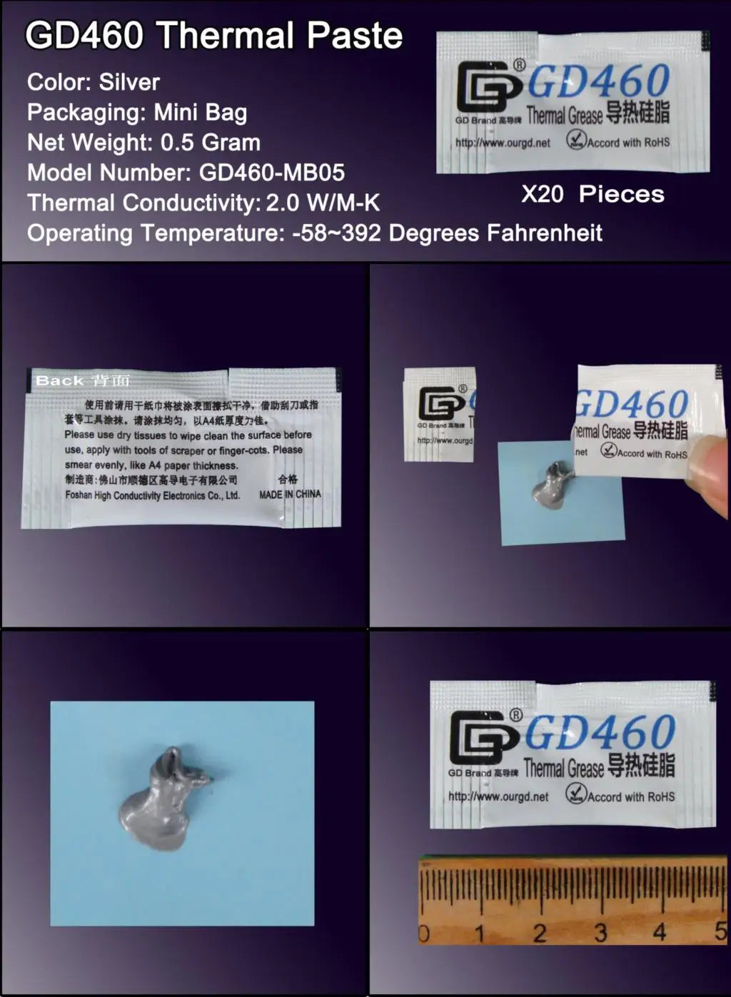 100 Pieces 0.5g Mini Bag Packaging GD Brand Series GD900 Thermal Grease Paste CPU Heat Sink Compound MB05